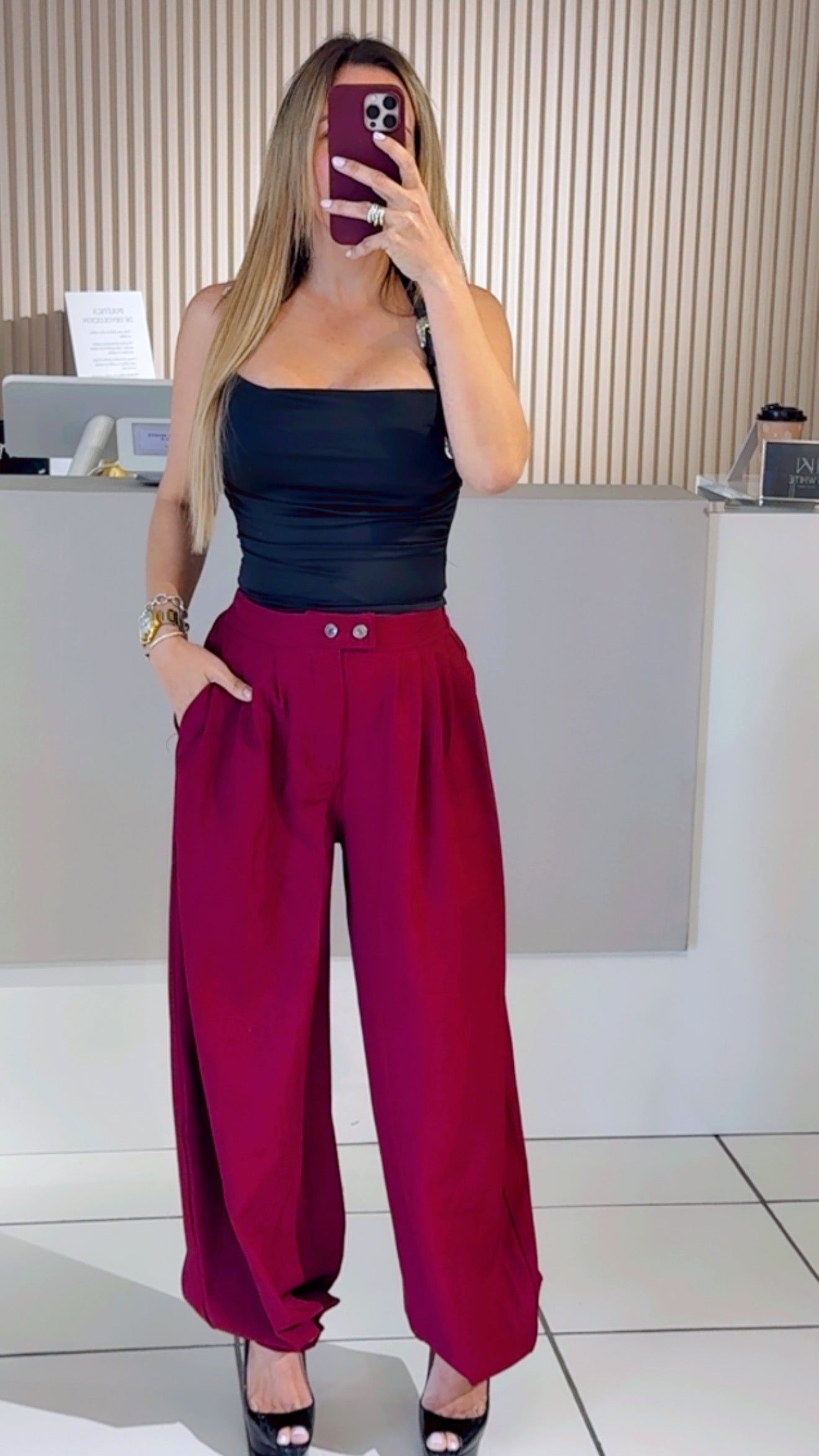 Burgundy Balloon Leg Pants