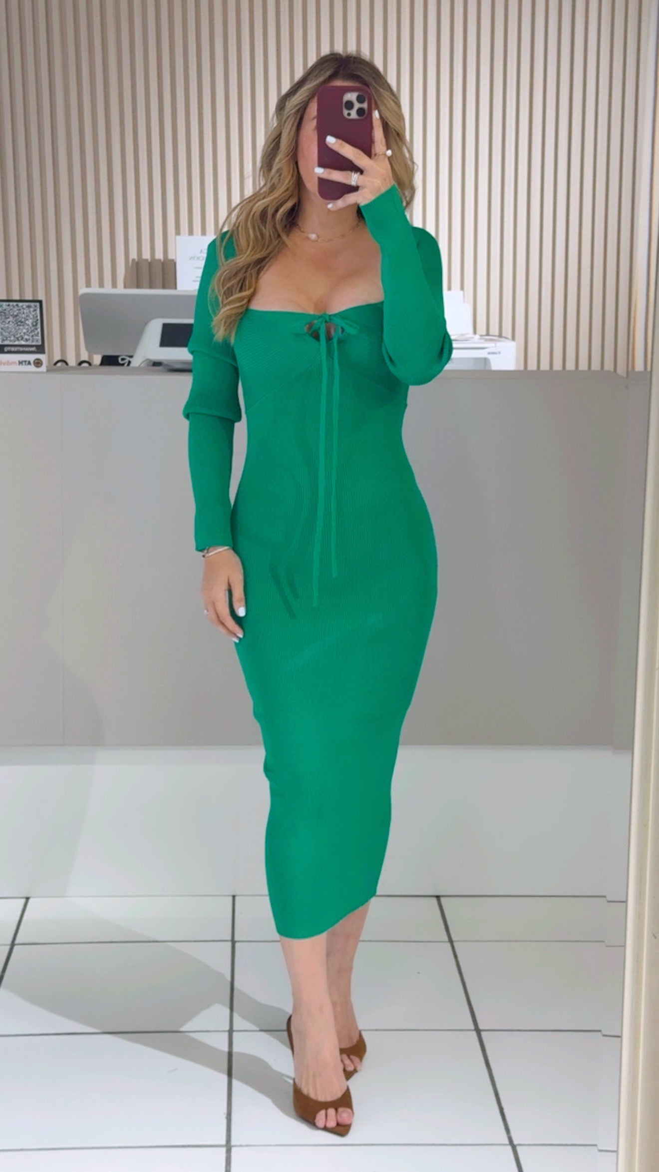Green Ribbed Crisscross Dress