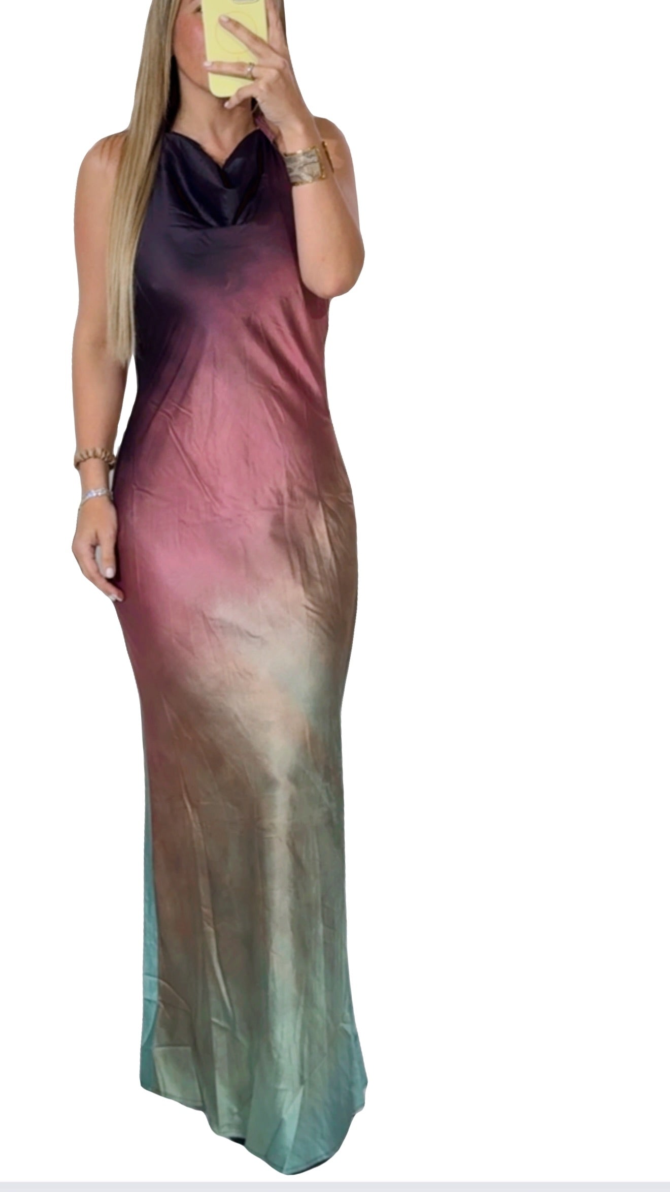 Halter satin ombre dress