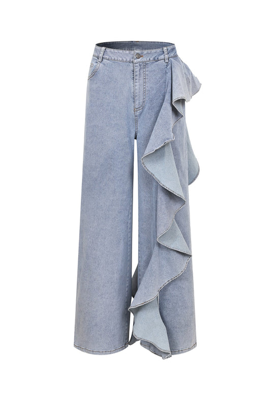 Ruffle Detail Wide Leg Jean
