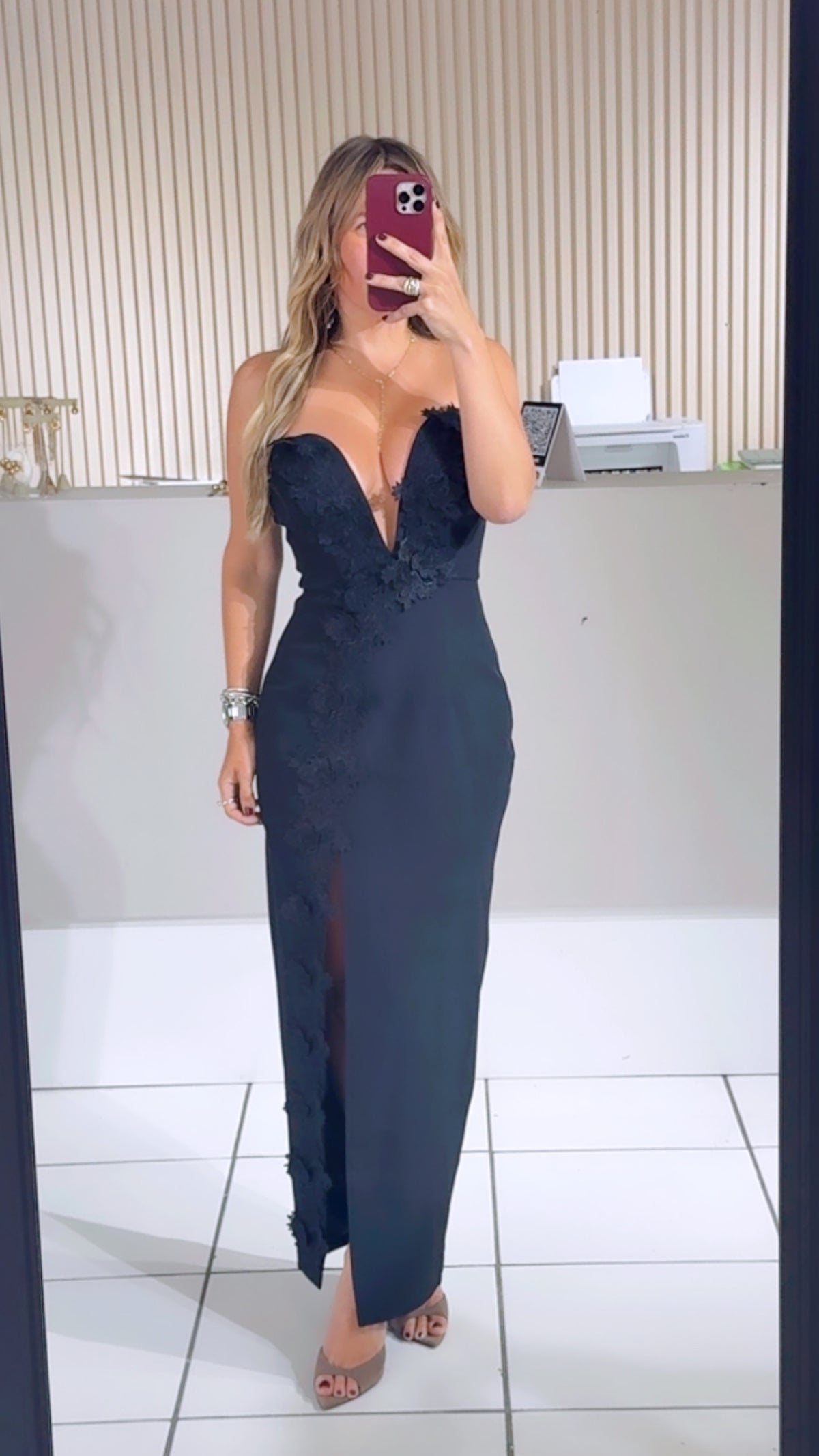 Strapless Sweetheart Neckline Plunge V Wire Maxi Dress