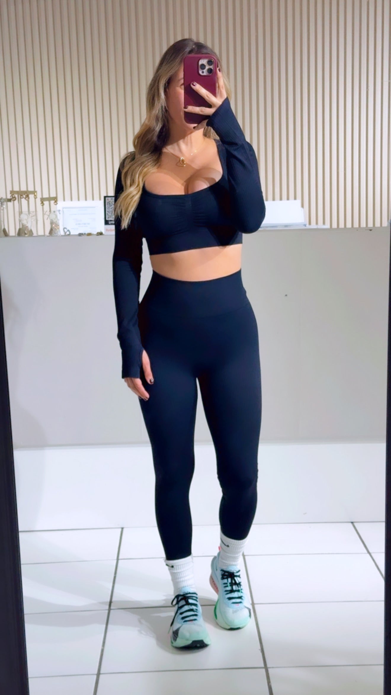 BLACK 2pc Cropped Long Sleeve Top And Yoga Legging Set