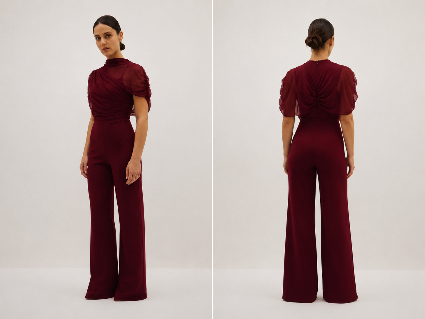 WINE Asymmetric Cape Jumpsuit