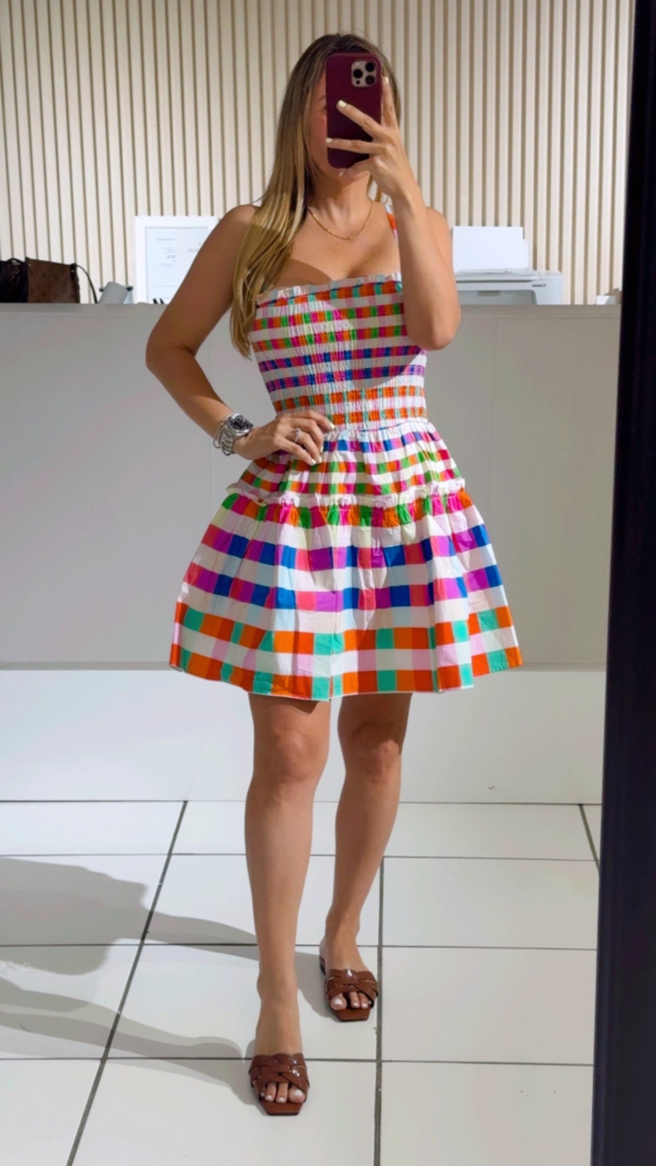 Multicolor smocked mini dress