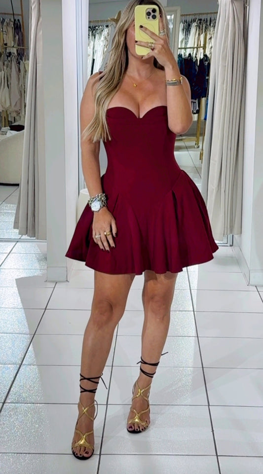 Couture flare burgundy dress
