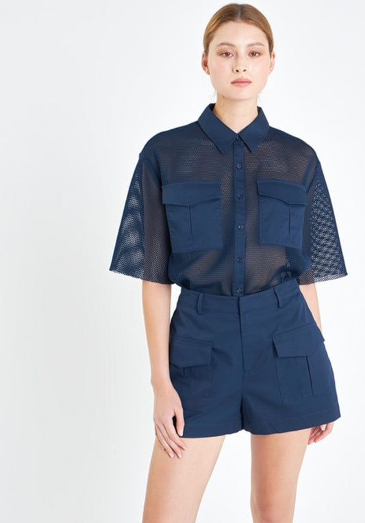 Blue mesh top and pants set