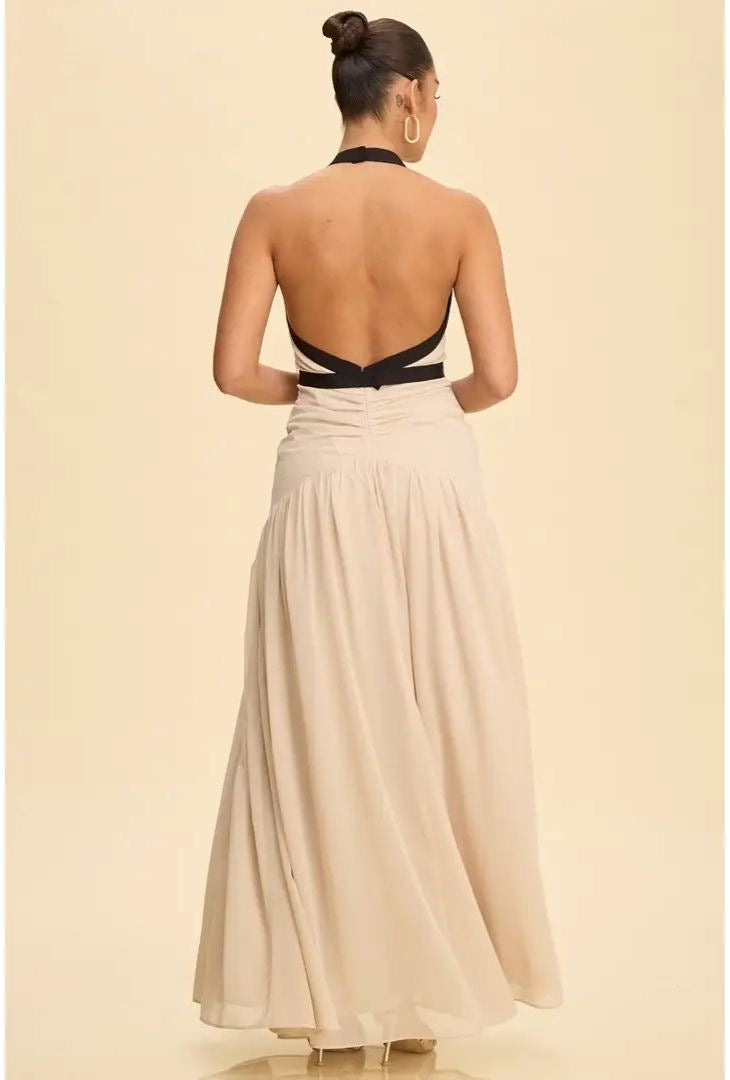 Beige and Black Dress