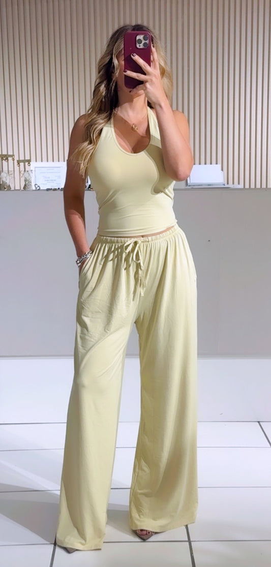 BUTTER 2pc Crop Tank W/bra & Wide-leg Pants Lounge Set
