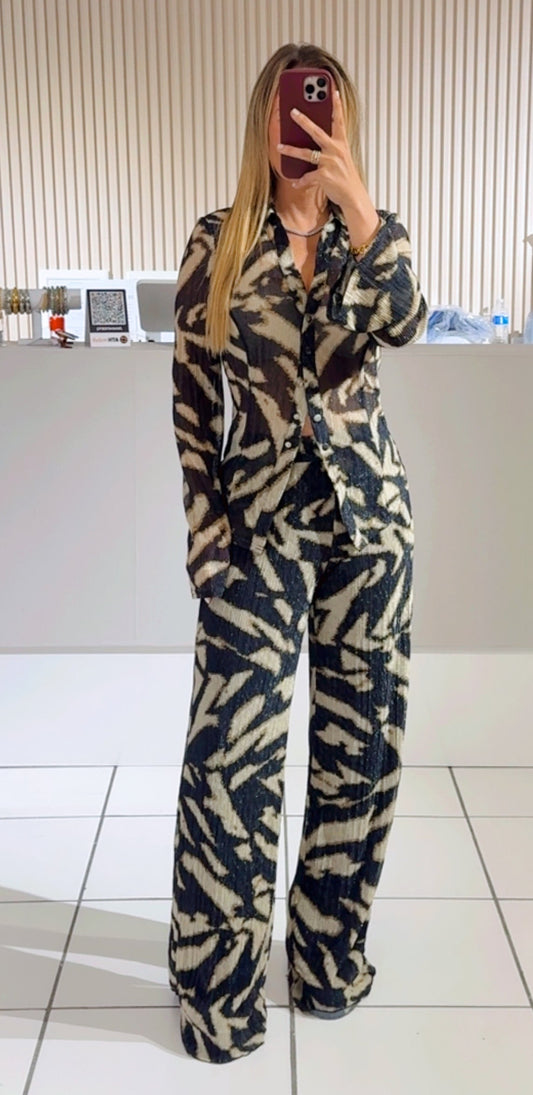Button Down Wide Leg Set