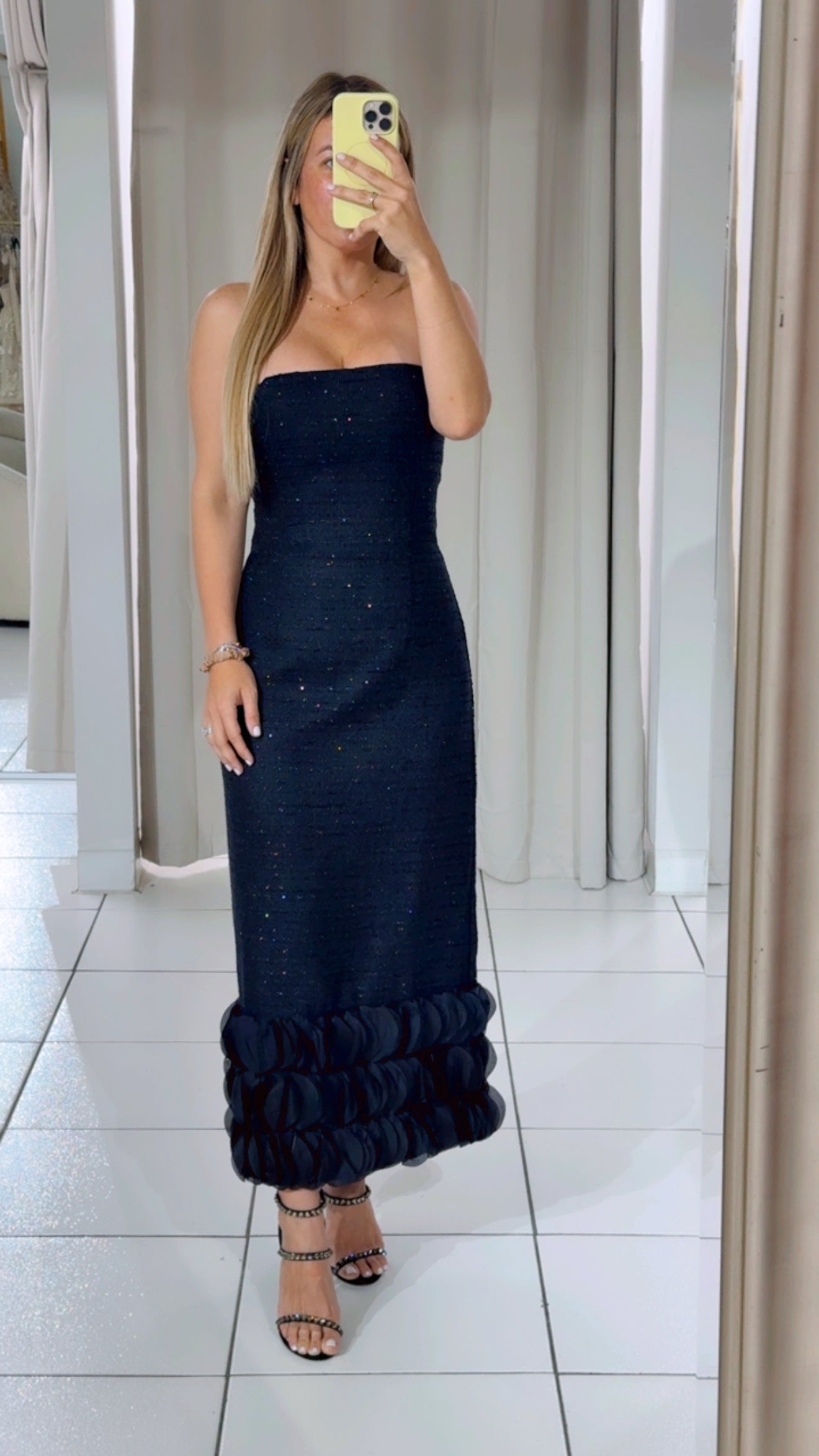 Black tweed midi dress