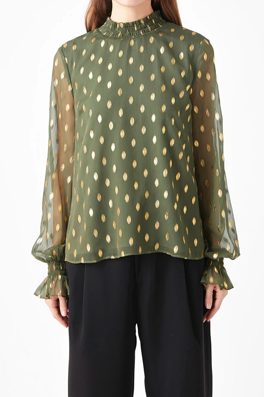 Green Gold Dots Top