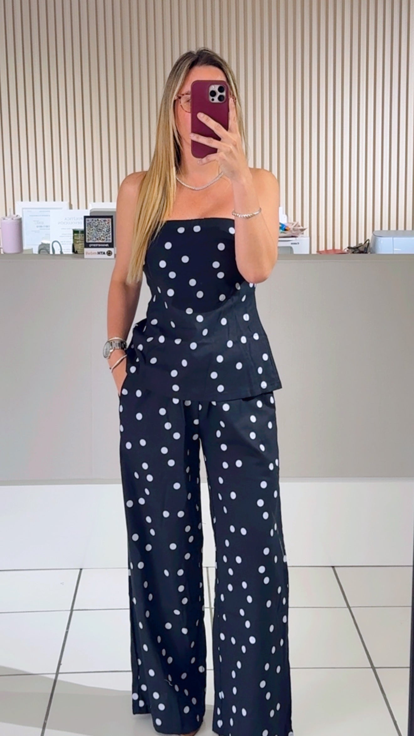 Polka Dot Linen Strapless Set