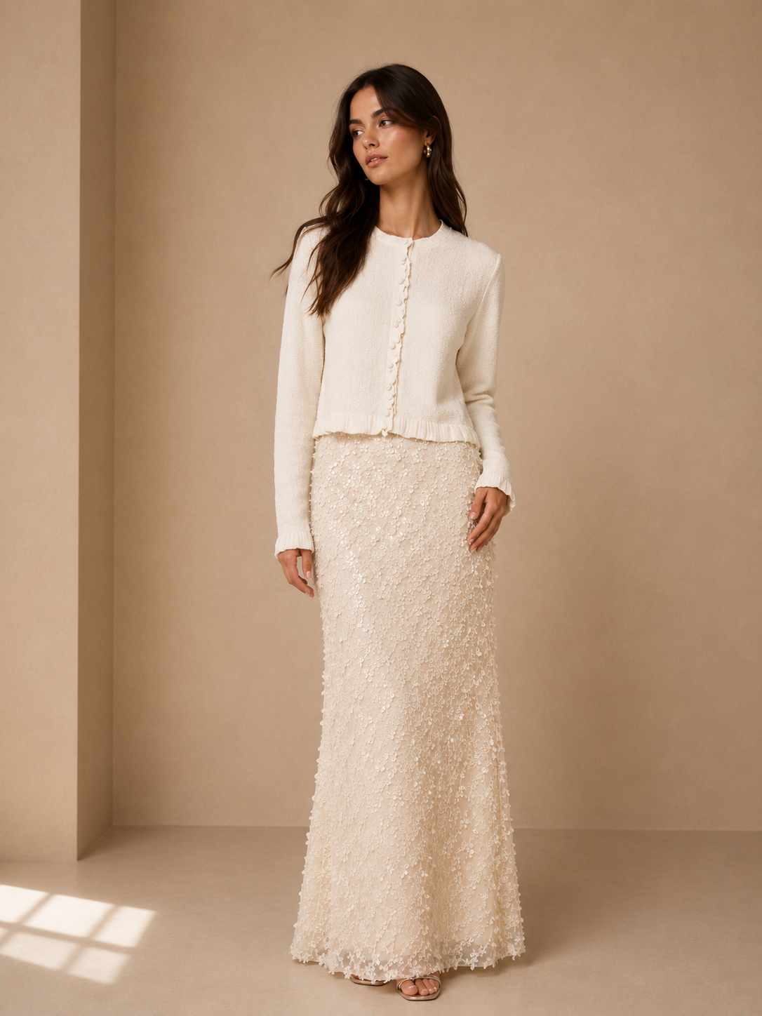CREAM Sequin Maxi Skirt