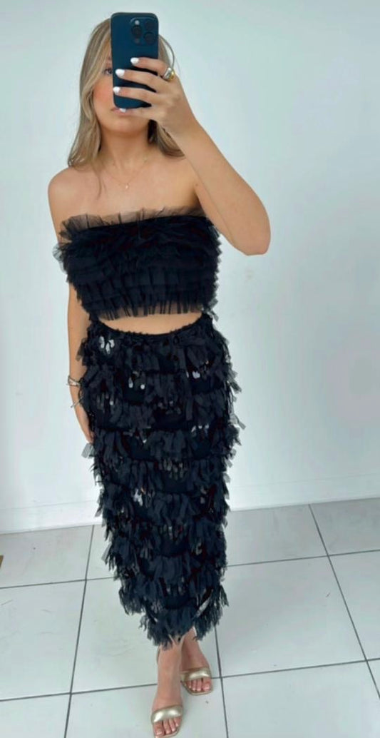 Ruffle Black  Skirt