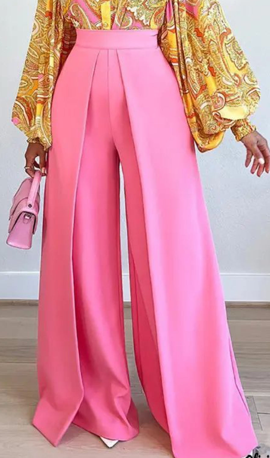 Solid pleated front wide pants