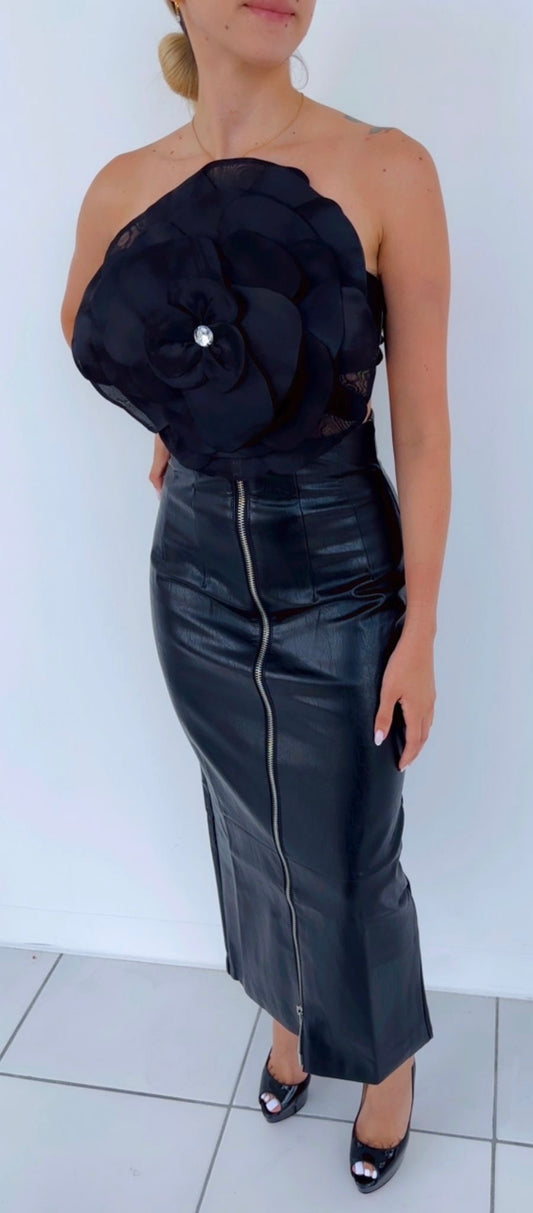 Zipper Leather midi Skirt