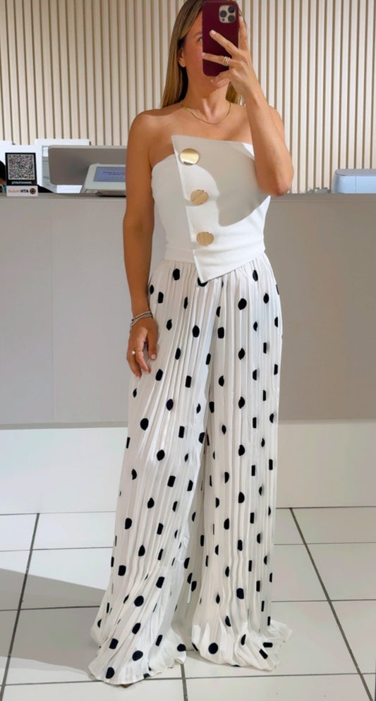 WHITE Polka Dot Wide Leg Jumpsuit