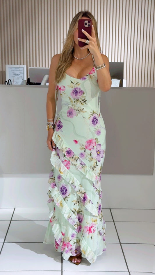 Mint Blossom Ruffle Dress
