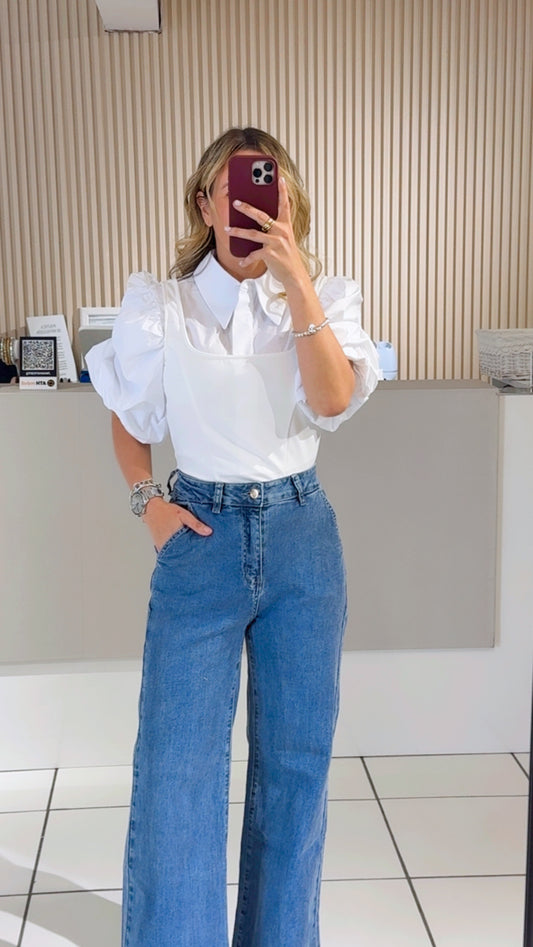 White Corset Puff Top