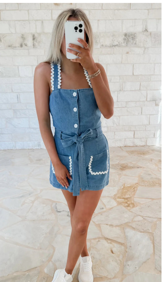Ric rac denim romper