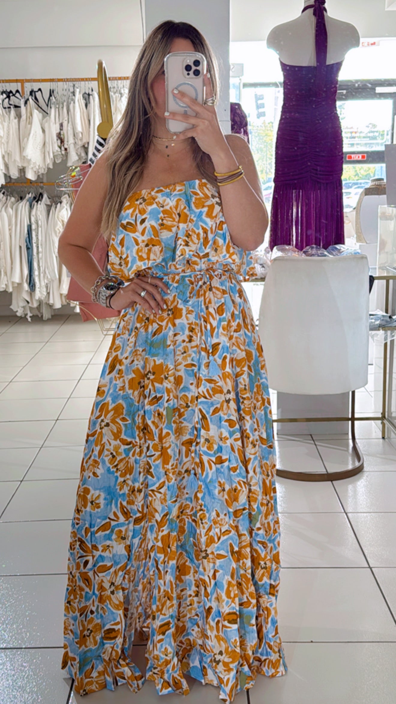 Yellow and blue maxi dress