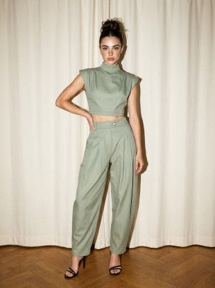 Power Shoulder Mock Neck Balloon Pant Set