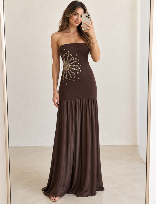 STRAPLESS CHOCO MAXI DRESS