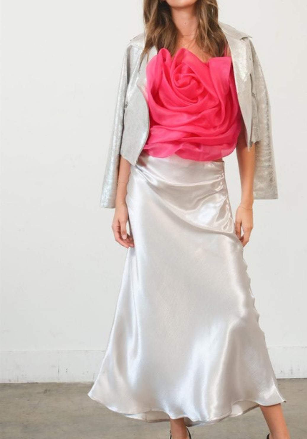 Silver satin skirt
