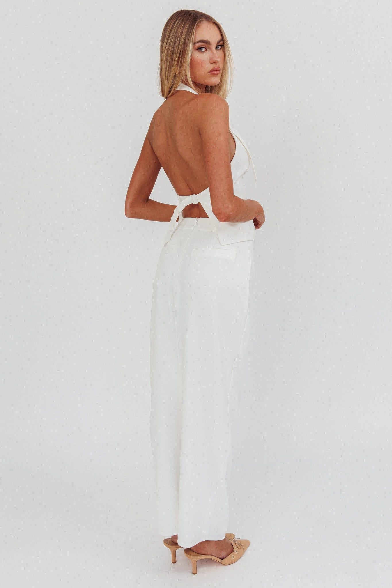 Halter White Skirt Set