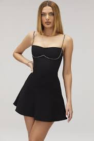 Solid studs black flare dress