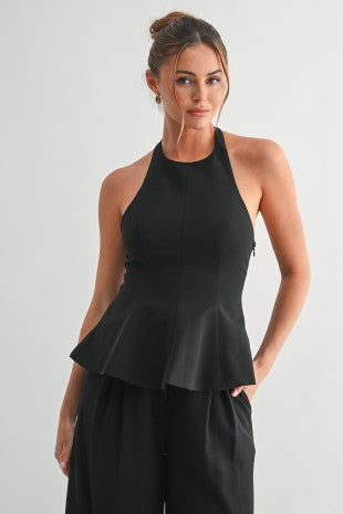 Sculpted black top