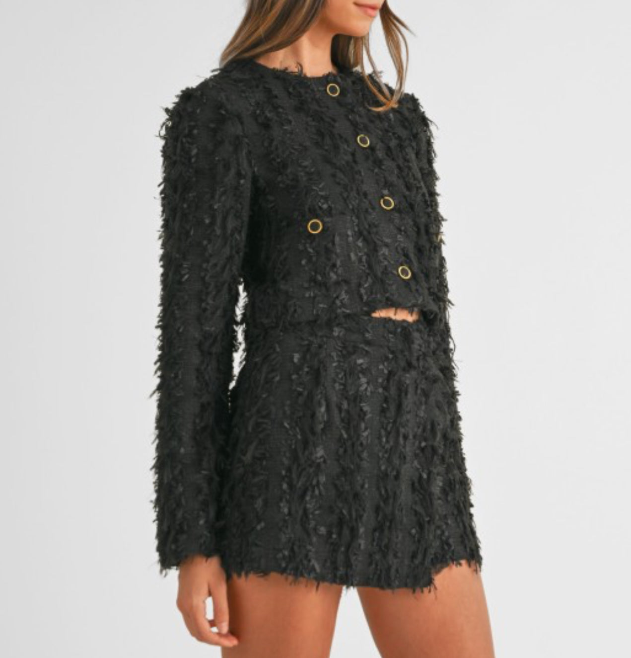 Textured tweed black set