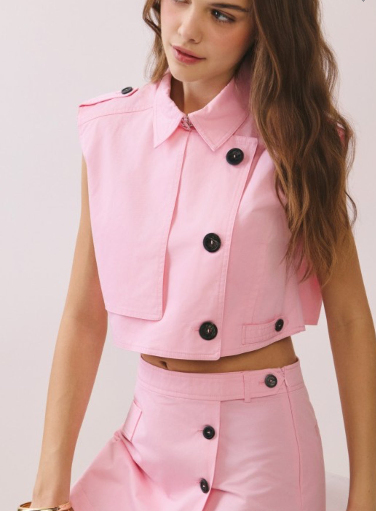 Pink Buttoned Crop Top and Mini Skort