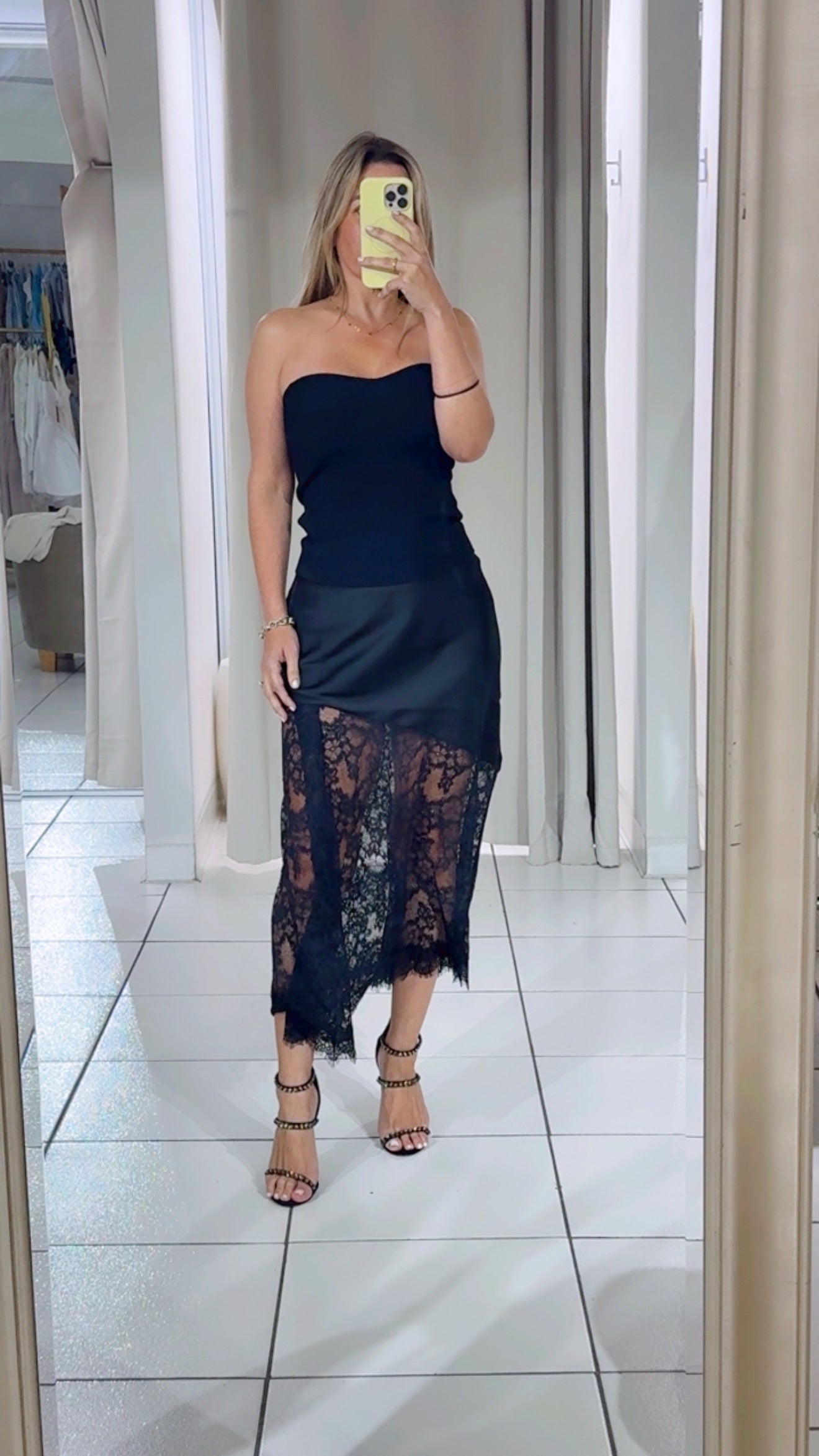 Black satin lace skirt