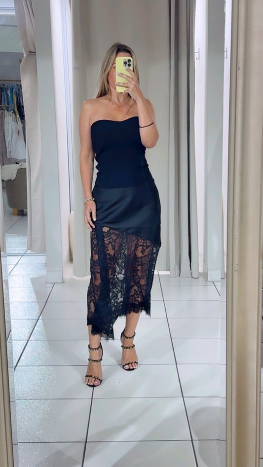 Black satin lace skirt