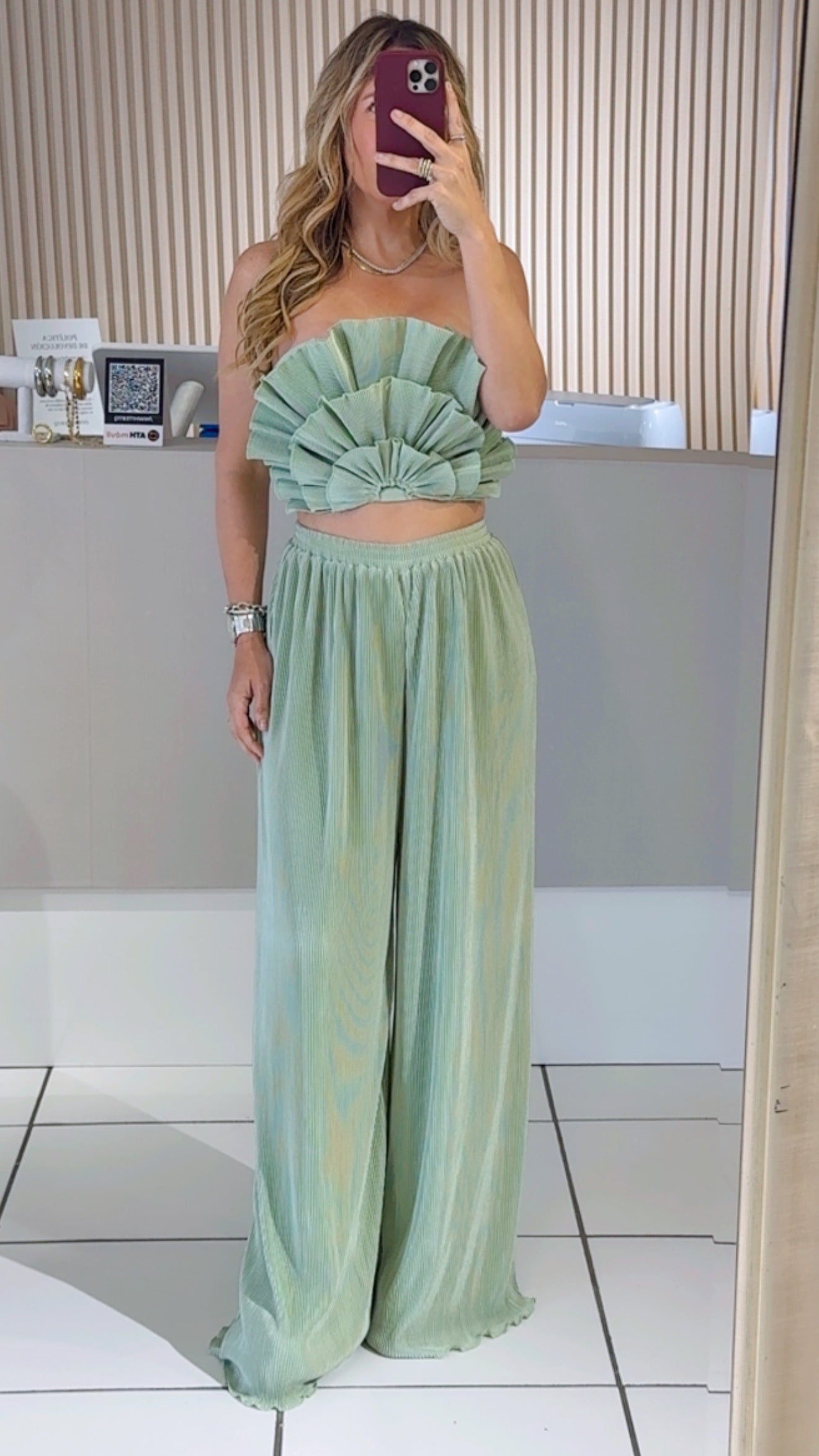 Two-Piece Pleated Set in Mint