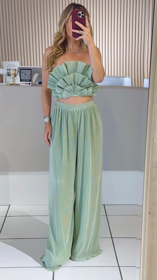 Two-Piece Pleated Set in Mint