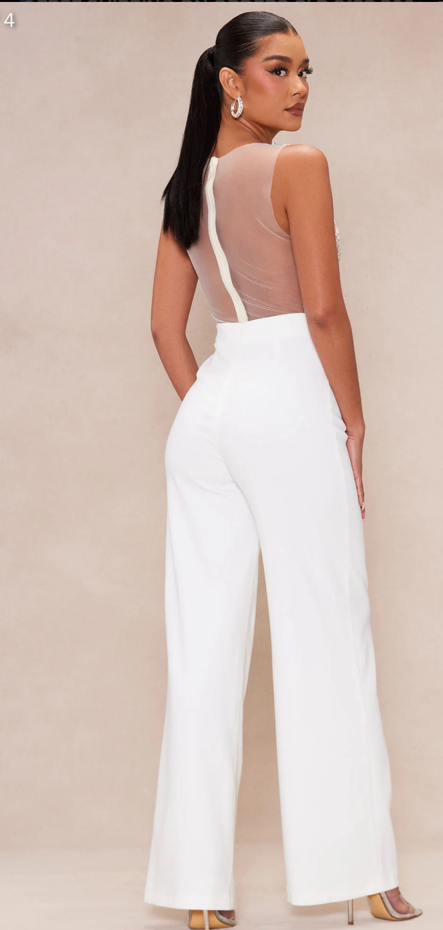 Slevlelees mesh white jumpsuit