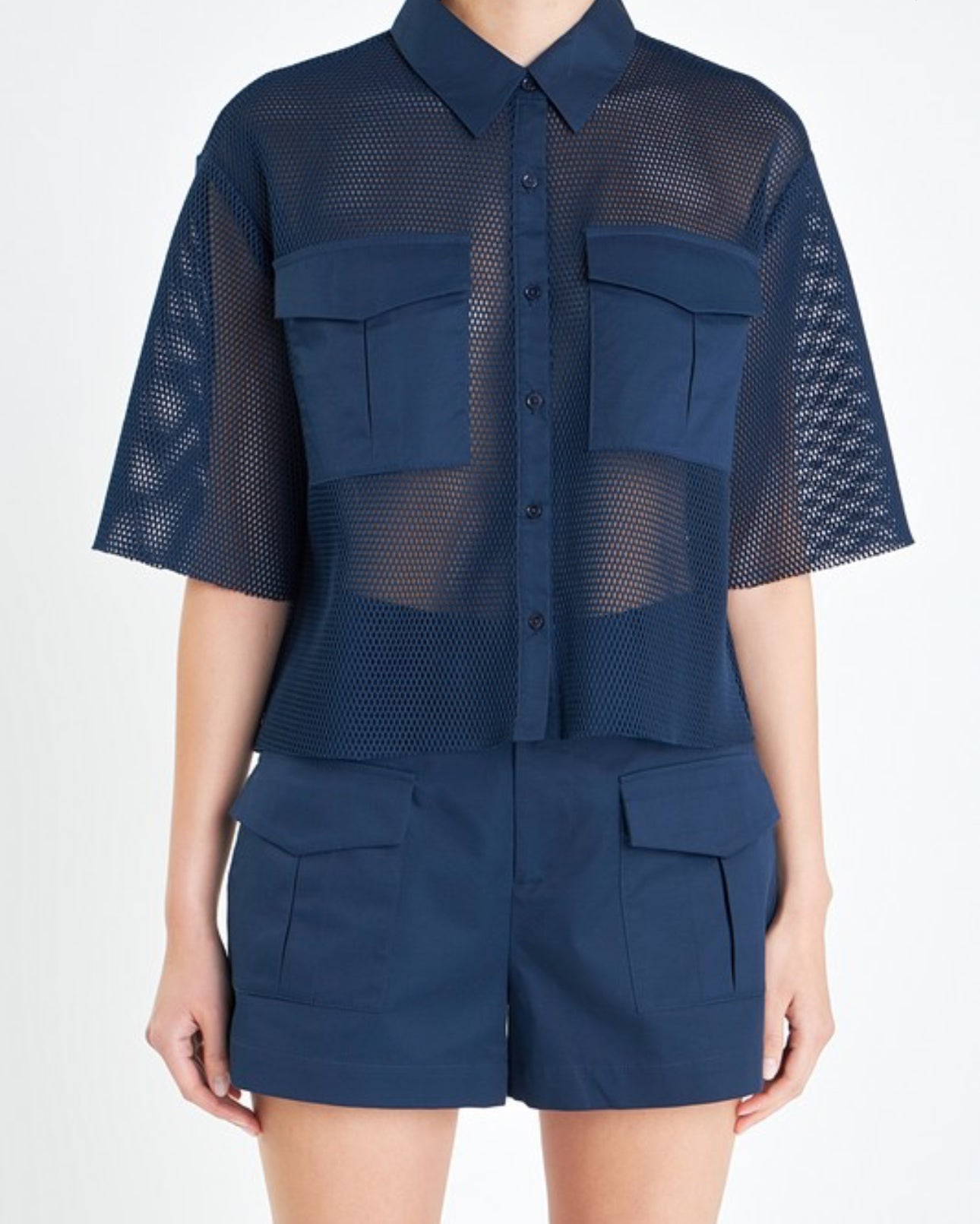 Blue mesh top and pants set