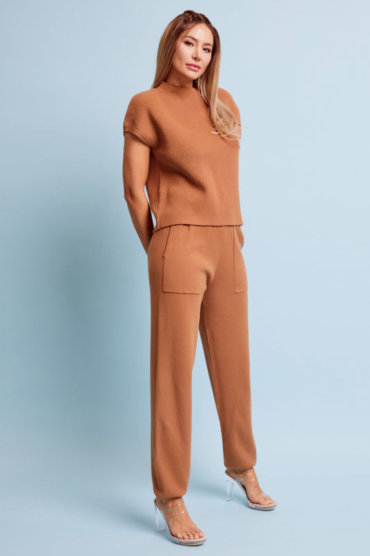 TERRACOTA Knit Short Sleeve Top And Jogger Pants Set