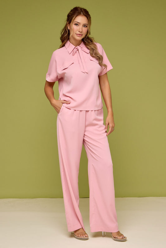 BLUSH Woven Short Sleeve Dolman Top And Pants Set