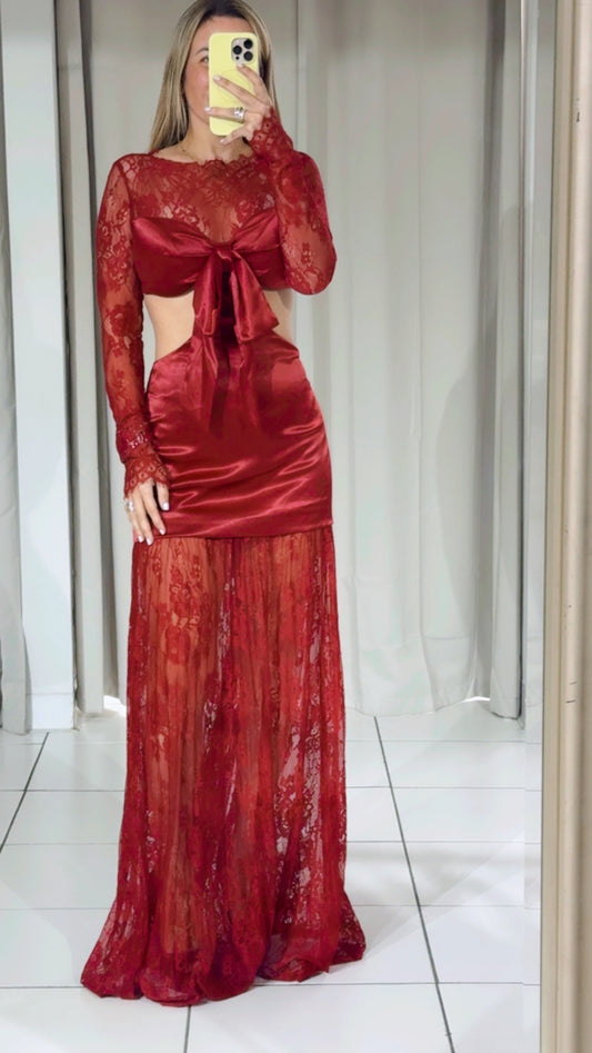 Red lace maxi