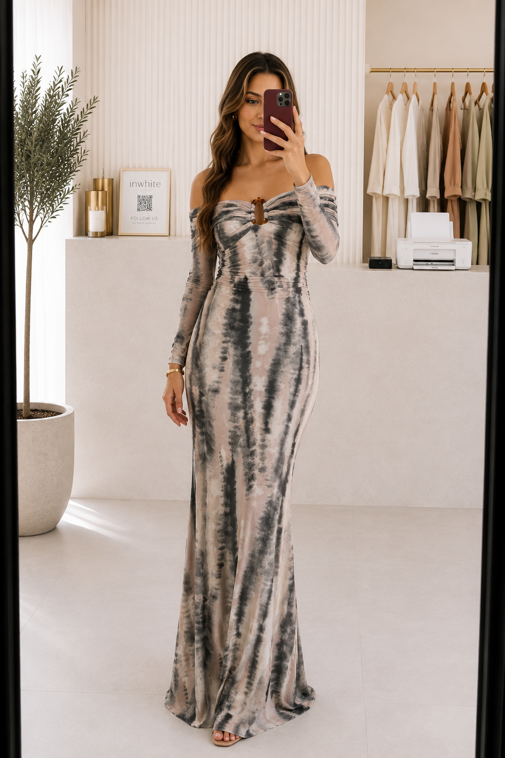 Fall Off-shoulder Tie-dye Maxi Dress