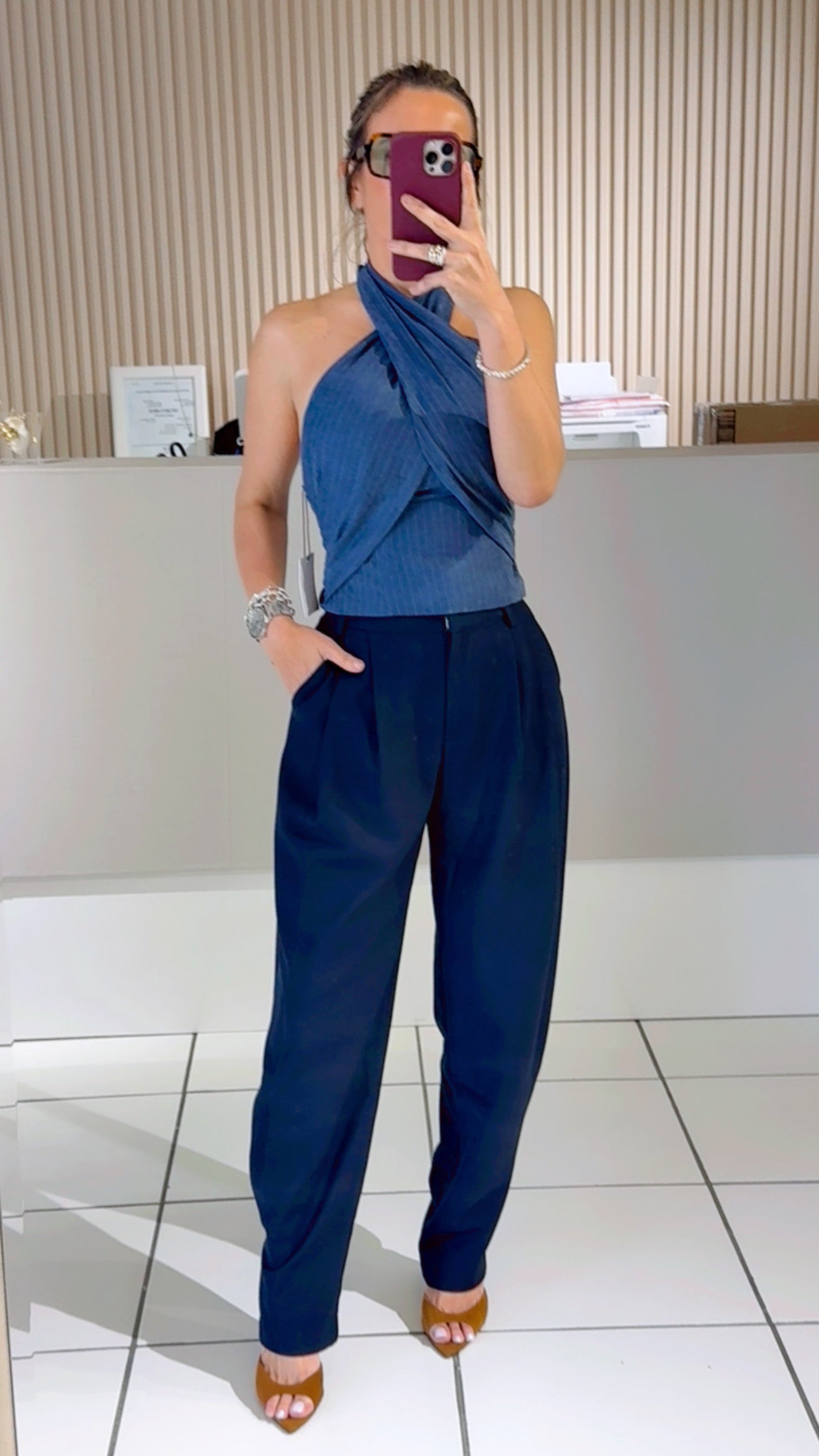 Wide-Leg Navy Trousers