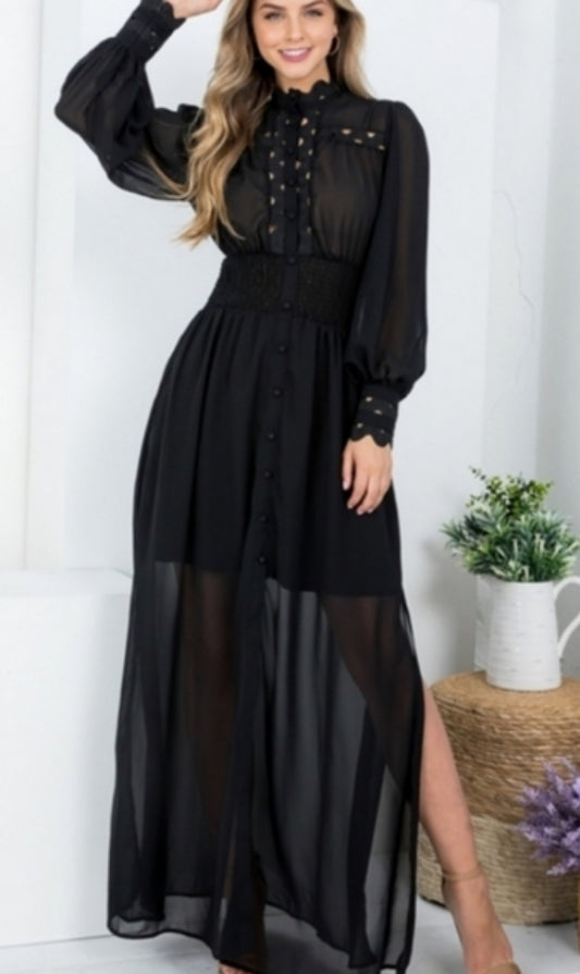 Eyelet button down maxi dress