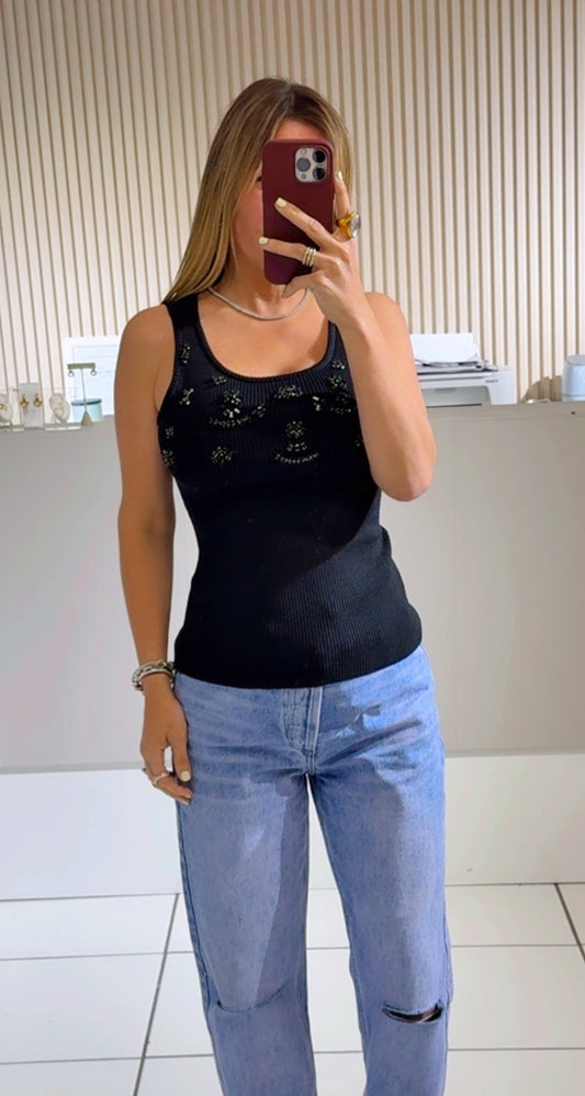 Black Beaded Knit Top