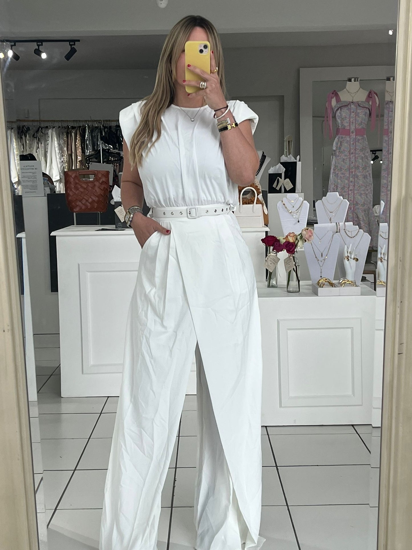 Open back white jumpsuit