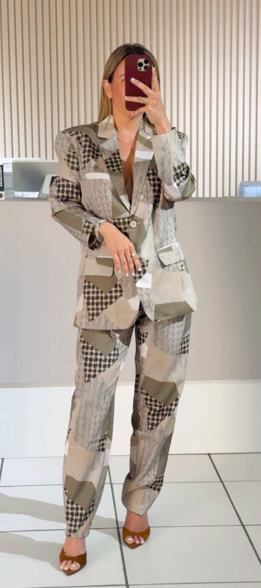 Printed Blazer Set With Pockets