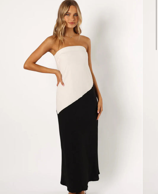 Diagonal black and white midi dress