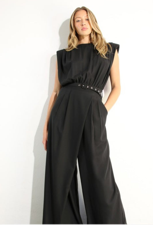 Open back wide black romper